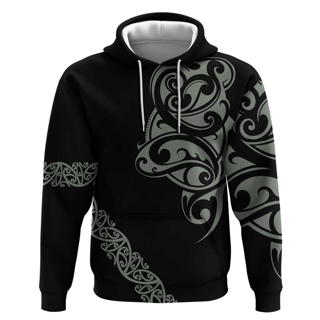 All Black Maori Tribal Tattoo Personalised Hoodie Moss Green Polynesian Style LT9 Pullover Hoodie Green - Polynesian Pride