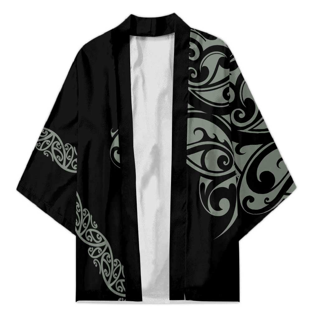 All Black Maori Tribal Tattoo Personalised Kimono Moss Green Polynesian Style LT9 Unisex Green - Polynesian Pride