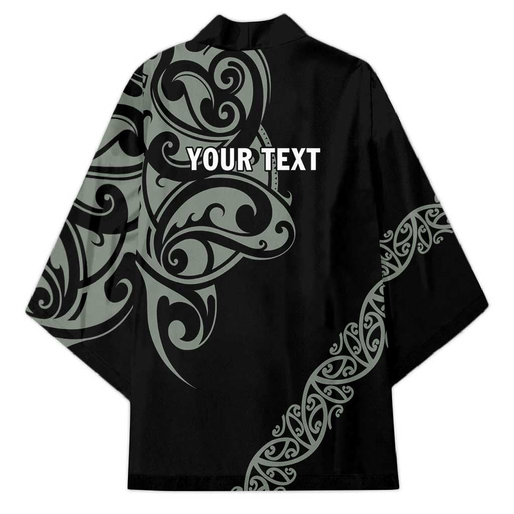 All Black Maori Tribal Tattoo Personalised Kimono Moss Green Polynesian Style LT9 - Polynesian Pride