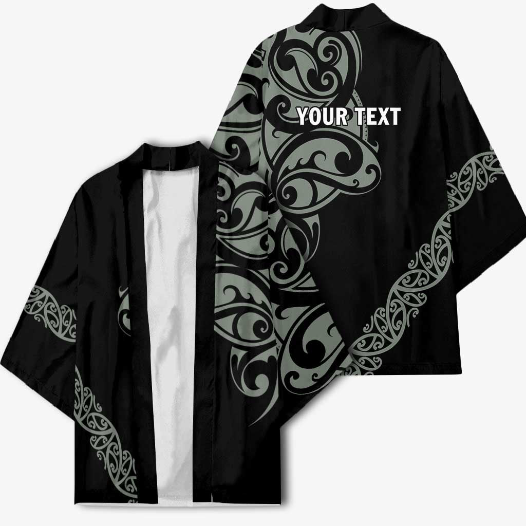 All Black Maori Tribal Tattoo Personalised Kimono Moss Green Polynesian Style LT9 - Polynesian Pride