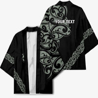All Black Maori Tribal Tattoo Personalised Kimono Moss Green Polynesian Style LT9 - Polynesian Pride
