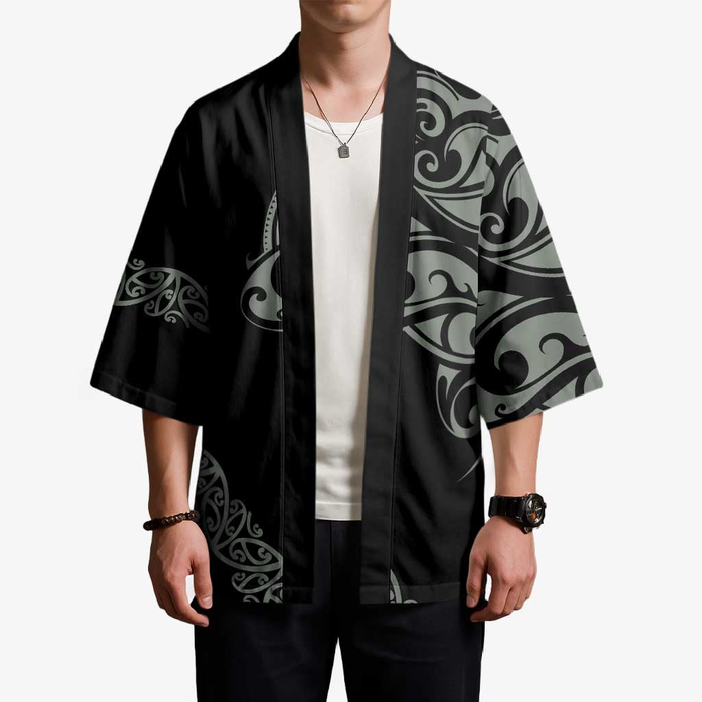 All Black Maori Tribal Tattoo Personalised Kimono Moss Green Polynesian Style LT9 - Polynesian Pride
