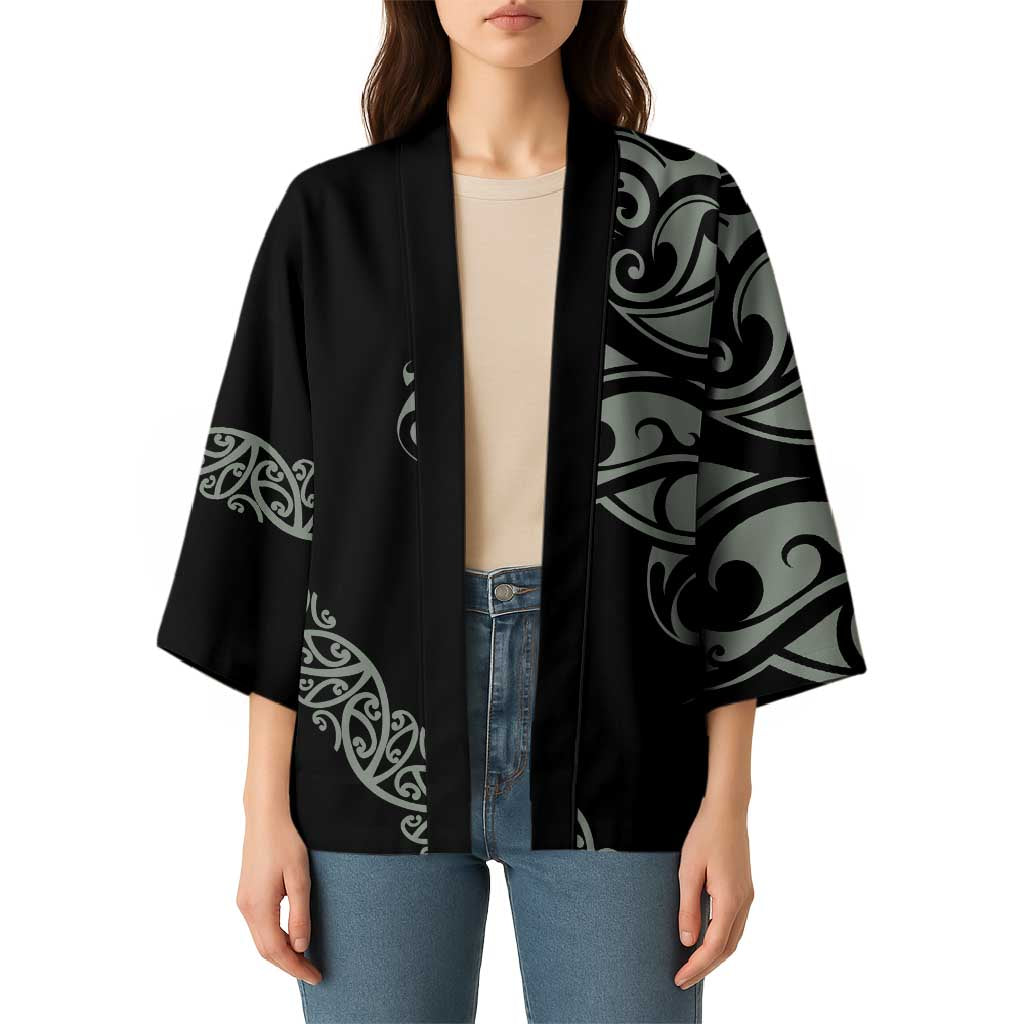 All Black Maori Tribal Tattoo Personalised Kimono Moss Green Polynesian Style LT9 - Polynesian Pride