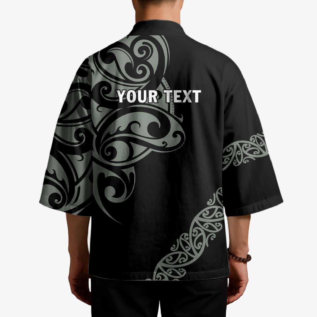 All Black Maori Tribal Tattoo Personalised Kimono Moss Green Polynesian Style LT9 - Polynesian Pride