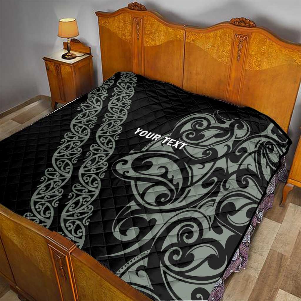 All Black Maori Tribal Tattoo Personalised Quilt Moss Green Polynesian Style LT9 - Polynesian Pride