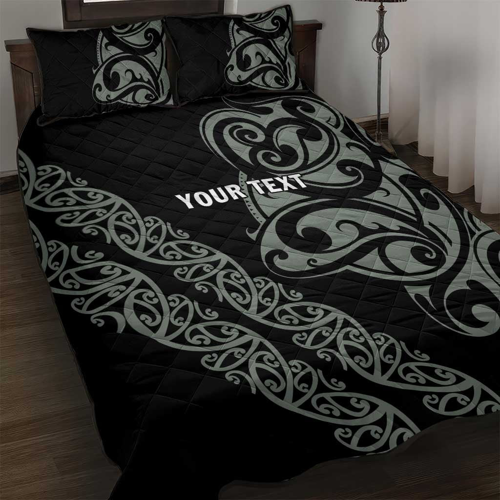 All Black Maori Tribal Tattoo Personalised Quilt Bed Set Moss Green Polynesian Style LT9 Green - Polynesian Pride