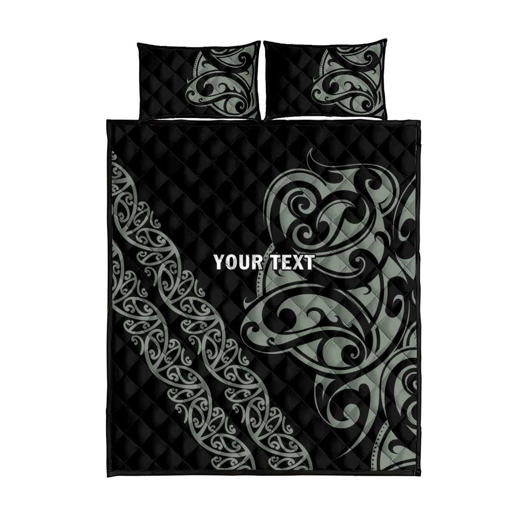 All Black Maori Tribal Tattoo Personalised Quilt Bed Set Moss Green Polynesian Style LT9 - Polynesian Pride