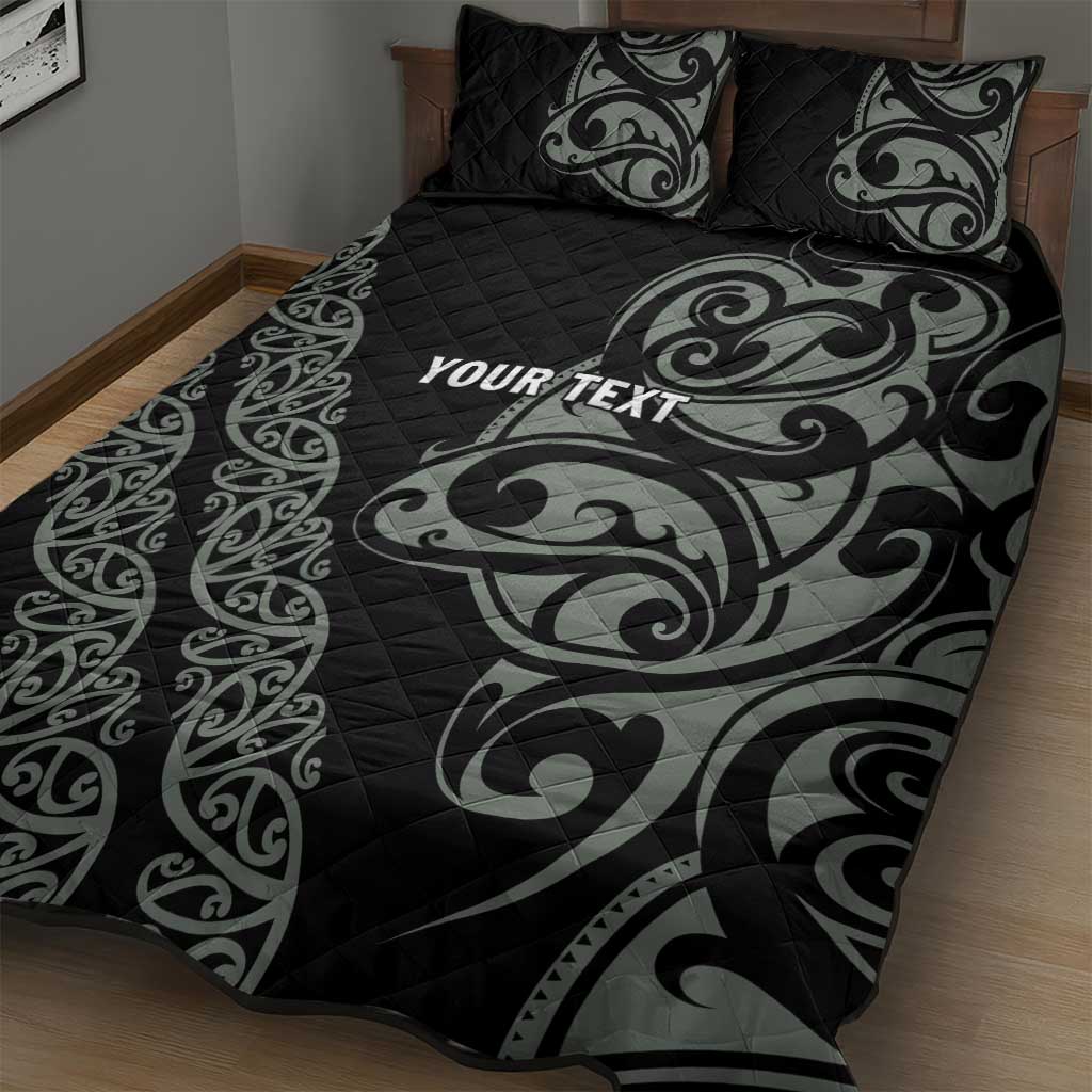 All Black Maori Tribal Tattoo Personalised Quilt Bed Set Moss Green Polynesian Style LT9 - Polynesian Pride