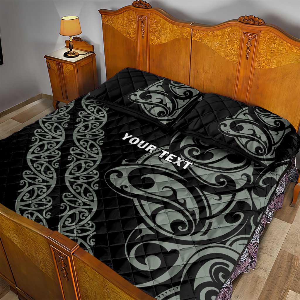 All Black Maori Tribal Tattoo Personalised Quilt Bed Set Moss Green Polynesian Style LT9 - Polynesian Pride