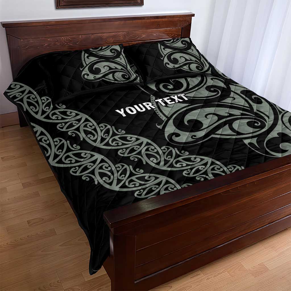 All Black Maori Tribal Tattoo Personalised Quilt Bed Set Moss Green Polynesian Style LT9 - Polynesian Pride