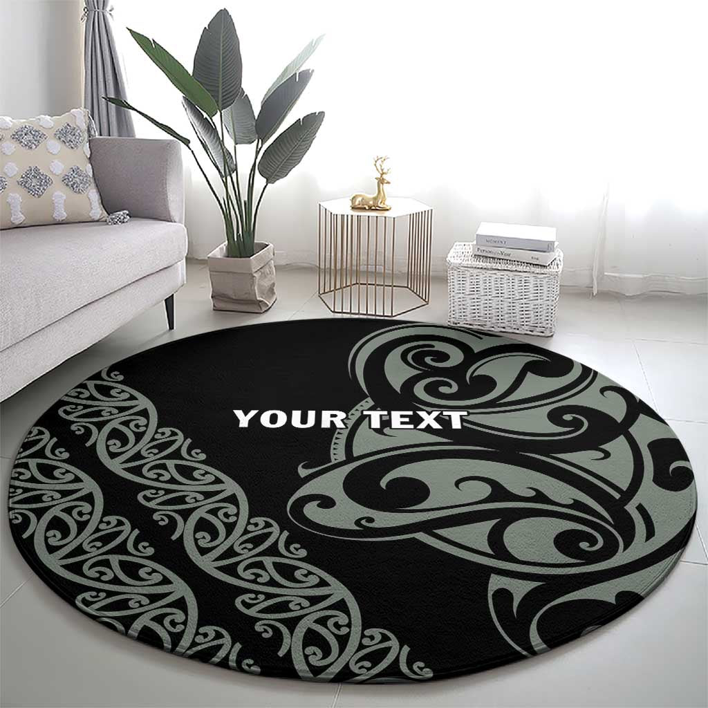 All Black Maori Tribal Tattoo Personalised Round Carpet Moss Green Polynesian Style LT9 - Polynesian Pride