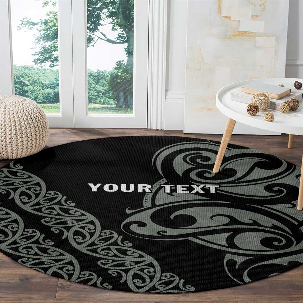 All Black Maori Tribal Tattoo Personalised Round Carpet Moss Green Polynesian Style LT9 - Polynesian Pride