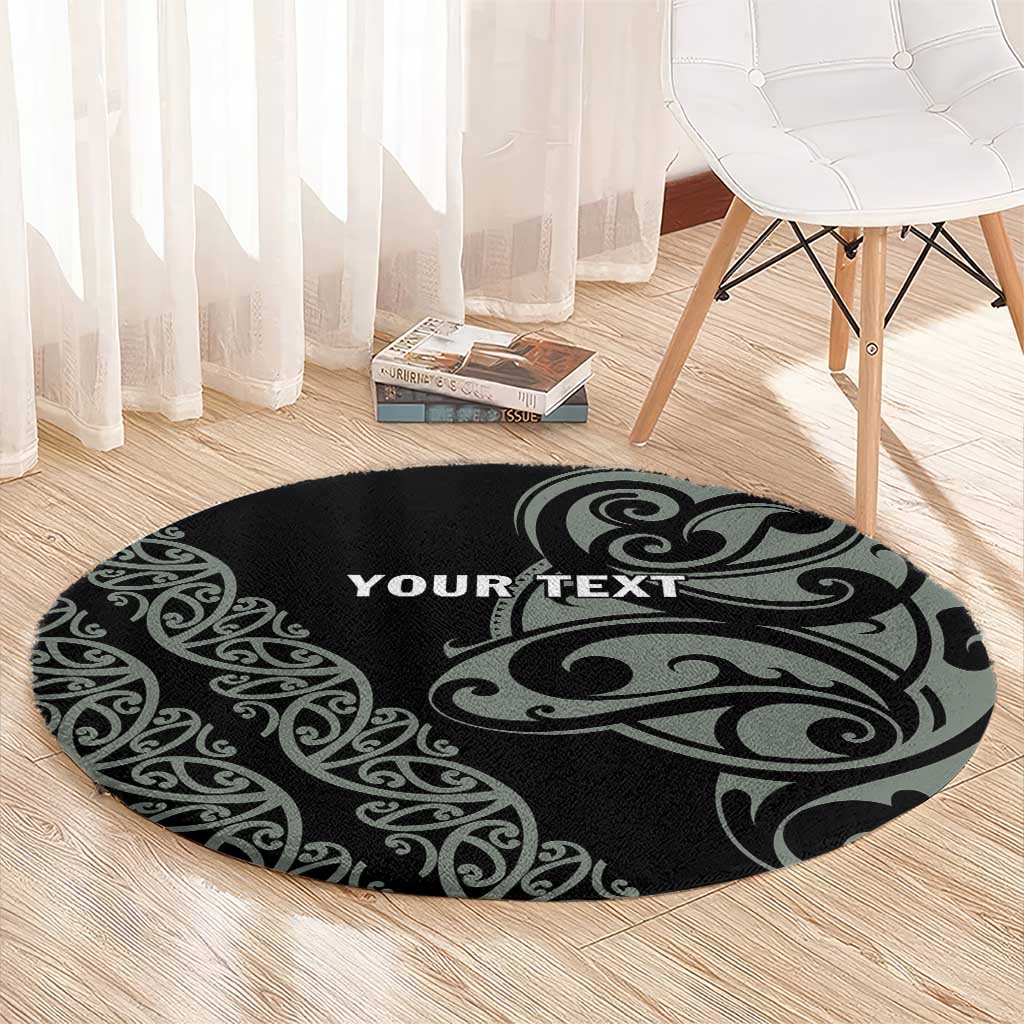All Black Maori Tribal Tattoo Personalised Round Carpet Moss Green Polynesian Style LT9 - Polynesian Pride