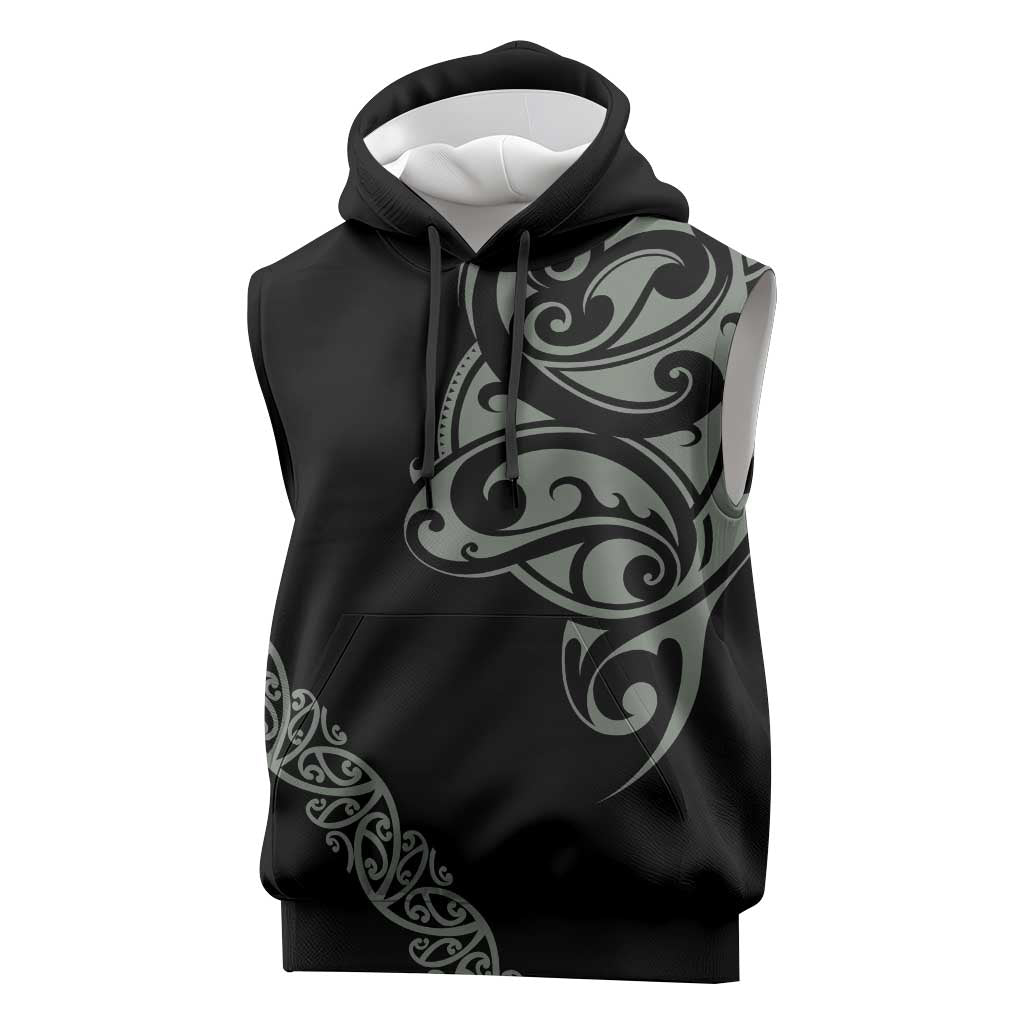 All Black Maori Tribal Tattoo Personalised Sleeveless Hoodie Moss Green Polynesian Style LT9 Green - Polynesian Pride
