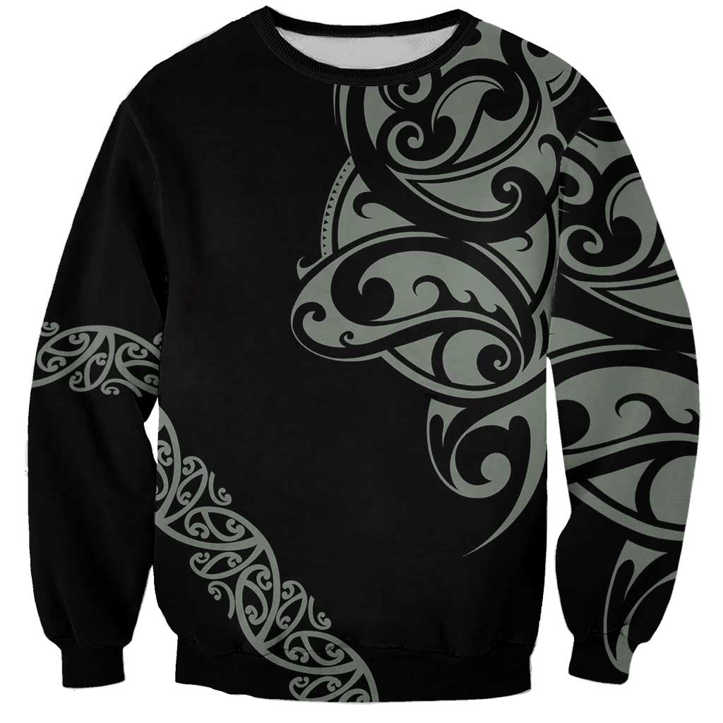 All Black Maori Tribal Tattoo Personalised Sweatshirt Moss Green Polynesian Style LT9 Unisex Green - Polynesian Pride