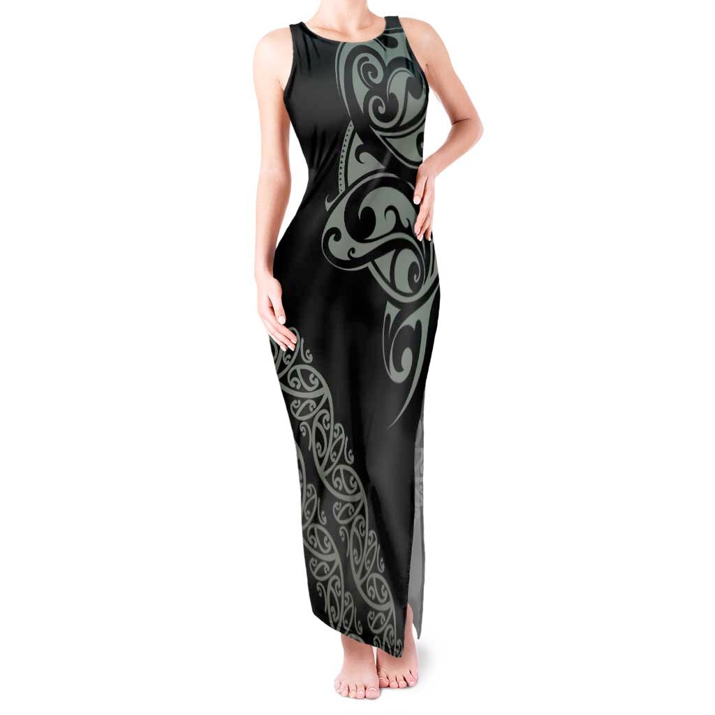 All Black Maori Tribal Tattoo Personalised Tank Maxi Dress Moss Green Polynesian Style LT9 Women Green - Polynesian Pride