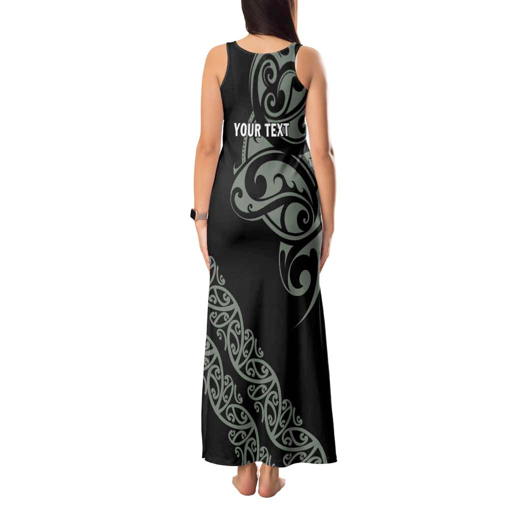 All Black Maori Tribal Tattoo Personalised Tank Maxi Dress Moss Green Polynesian Style LT9 - Polynesian Pride