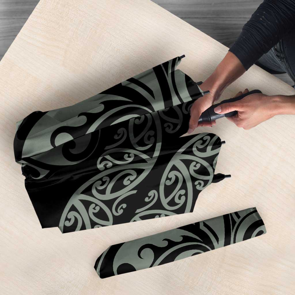 All Black Maori Tribal Tattoo Personalised Umbrella Moss Green Polynesian Style LT9 - Polynesian Pride