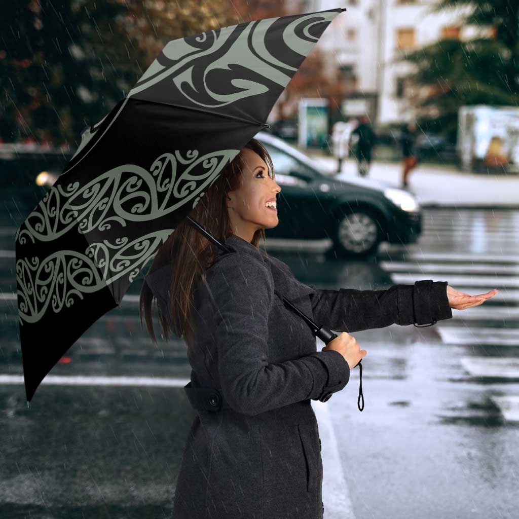 All Black Maori Tribal Tattoo Personalised Umbrella Moss Green Polynesian Style LT9 - Polynesian Pride