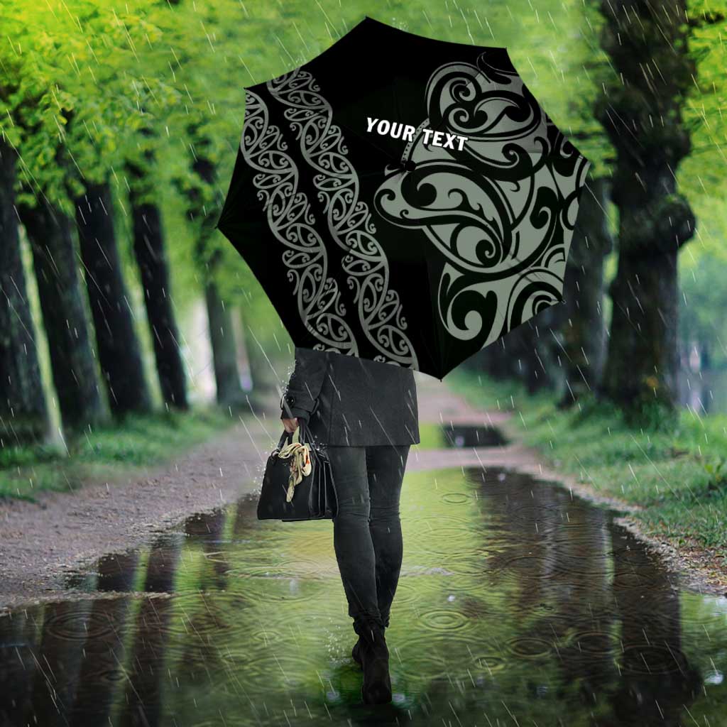 All Black Maori Tribal Tattoo Personalised Umbrella Moss Green Polynesian Style LT9 - Polynesian Pride