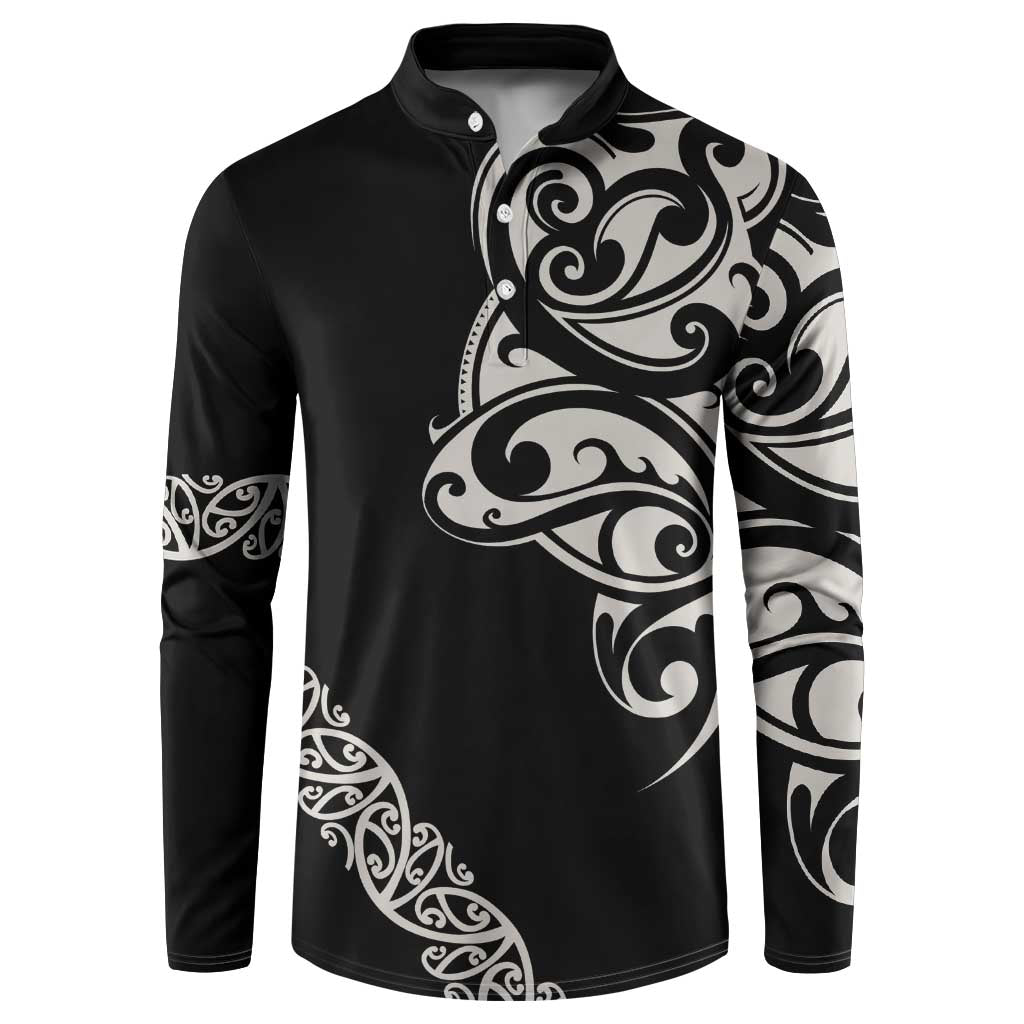 All Black Maori Tribal Tattoo Personalised Button Sweatshirt Stone Gray Polynesian Style LT9 Gray - Polynesian Pride