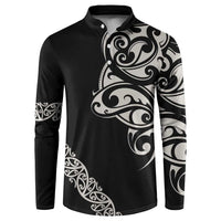 All Black Maori Tribal Tattoo Personalised Button Sweatshirt Stone Gray Polynesian Style LT9 Gray - Polynesian Pride