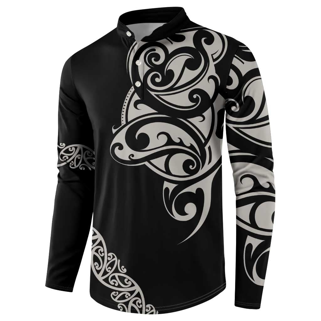 All Black Maori Tribal Tattoo Personalised Button Sweatshirt Stone Gray Polynesian Style LT9 - Polynesian Pride