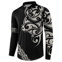 All Black Maori Tribal Tattoo Personalised Button Sweatshirt Stone Gray Polynesian Style LT9 - Polynesian Pride