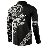 All Black Maori Tribal Tattoo Personalised Button Sweatshirt Stone Gray Polynesian Style LT9 - Polynesian Pride