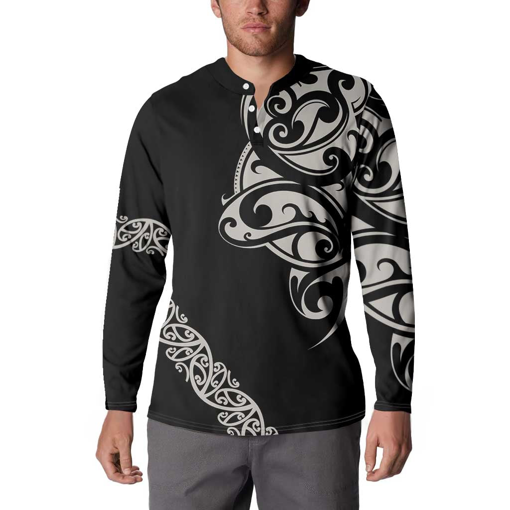 All Black Maori Tribal Tattoo Personalised Button Sweatshirt Stone Gray Polynesian Style LT9 - Polynesian Pride