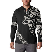 All Black Maori Tribal Tattoo Personalised Button Sweatshirt Stone Gray Polynesian Style LT9 - Polynesian Pride