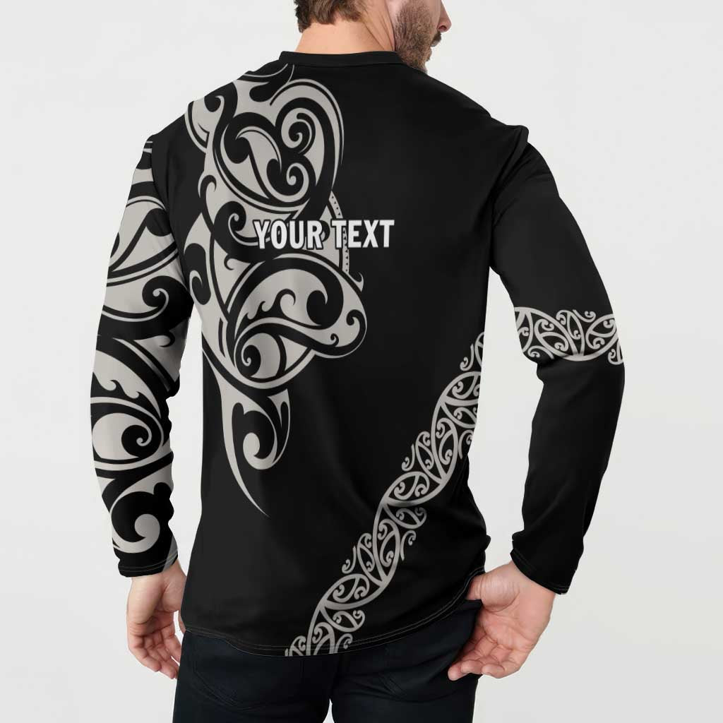 All Black Maori Tribal Tattoo Personalised Button Sweatshirt Stone Gray Polynesian Style LT9 - Polynesian Pride