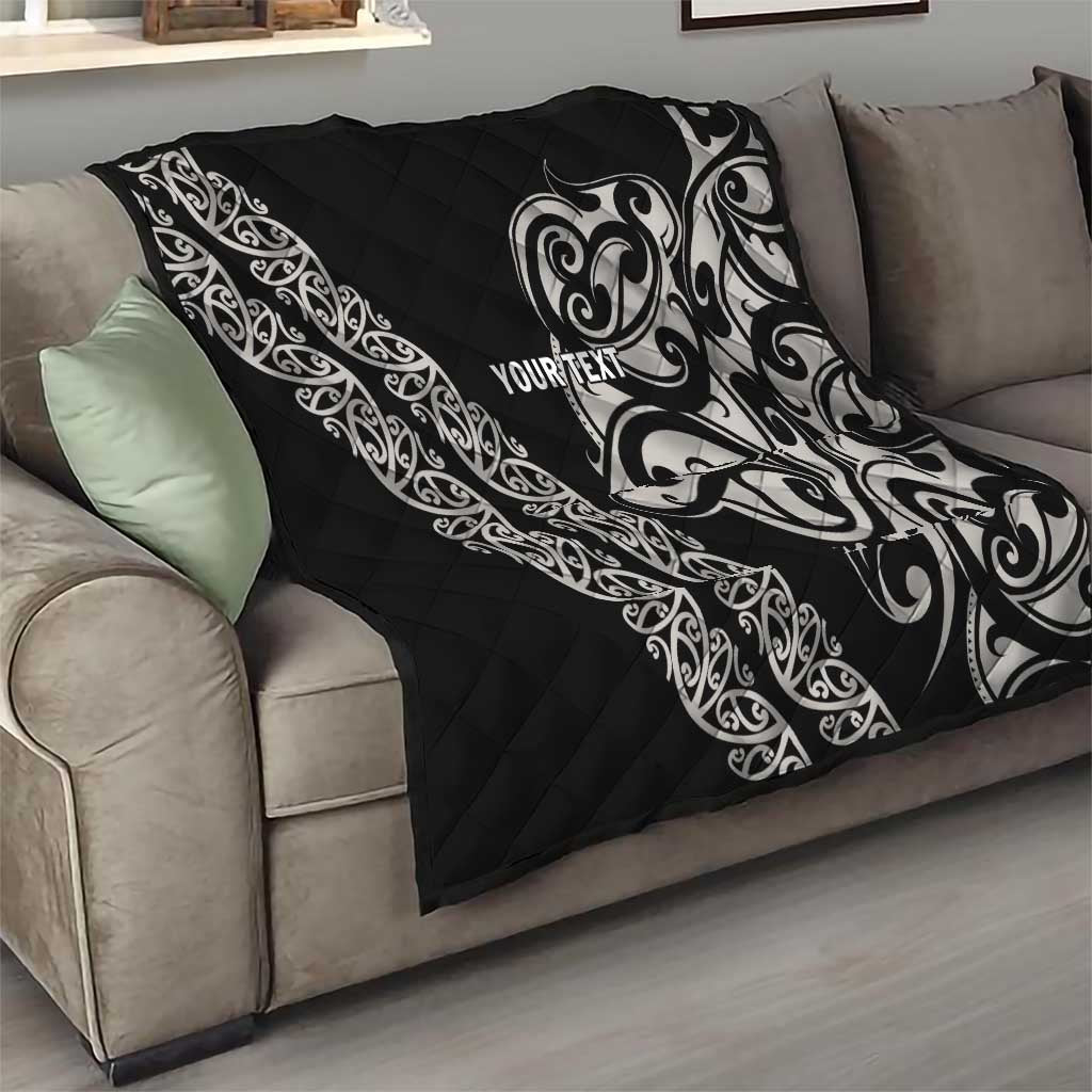 All Black Maori Tribal Tattoo Personalised Quilt Stone Gray Polynesian Style LT9 - Polynesian Pride
