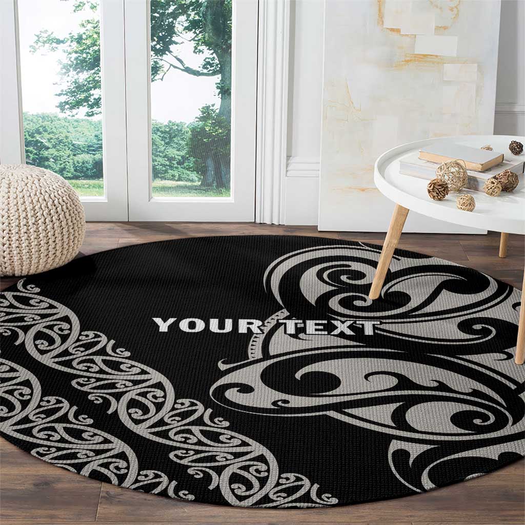 All Black Maori Tribal Tattoo Personalised Round Carpet Stone Gray Polynesian Style LT9 - Polynesian Pride