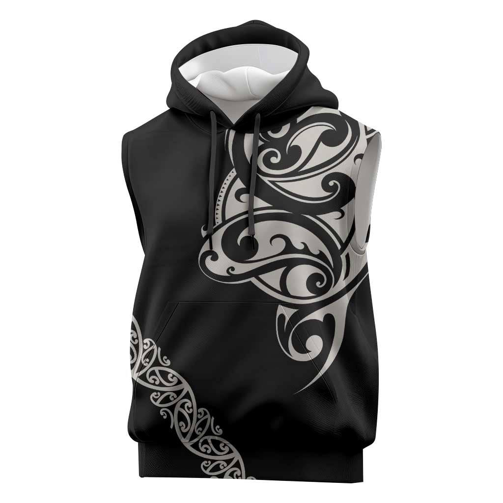 All Black Maori Tribal Tattoo Personalised Sleeveless Hoodie Stone Gray Polynesian Style LT9 Gray - Polynesian Pride