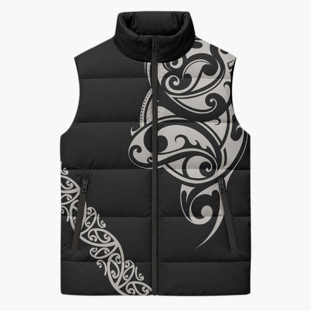 All Black Maori Tribal Tattoo Personalised Sleeveless Puffer Jacket Stone Gray Polynesian Style LT9 Unisex Gray - Polynesian Pride
