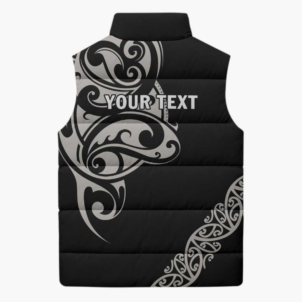 All Black Maori Tribal Tattoo Personalised Sleeveless Puffer Jacket Stone Gray Polynesian Style LT9 - Polynesian Pride