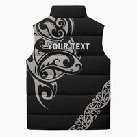 All Black Maori Tribal Tattoo Personalised Sleeveless Puffer Jacket Stone Gray Polynesian Style LT9 - Polynesian Pride