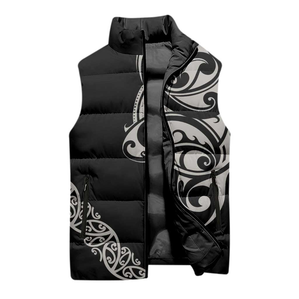 All Black Maori Tribal Tattoo Personalised Sleeveless Puffer Jacket Stone Gray Polynesian Style LT9 - Polynesian Pride