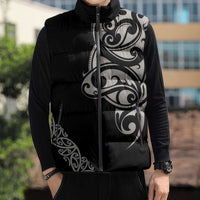 All Black Maori Tribal Tattoo Personalised Sleeveless Puffer Jacket Stone Gray Polynesian Style LT9 - Polynesian Pride