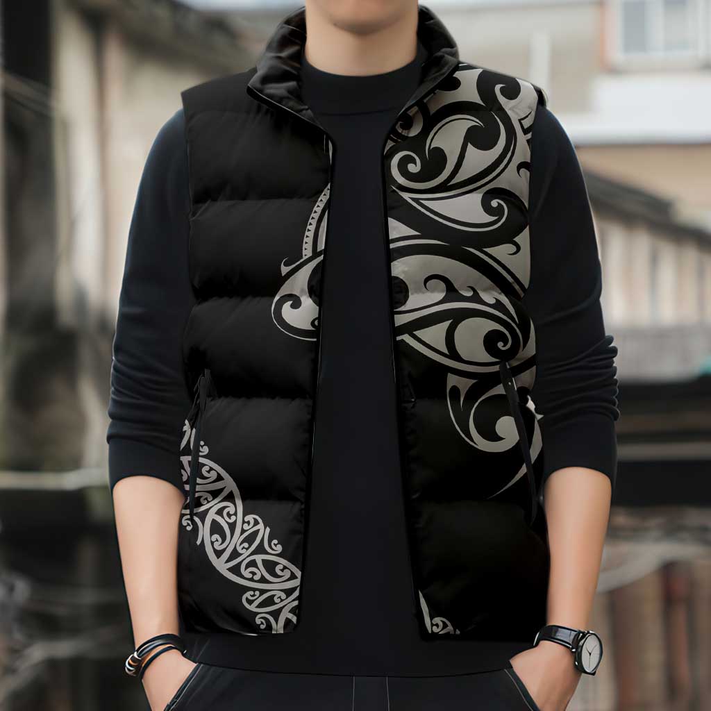 All Black Maori Tribal Tattoo Personalised Sleeveless Puffer Jacket Stone Gray Polynesian Style LT9 - Polynesian Pride