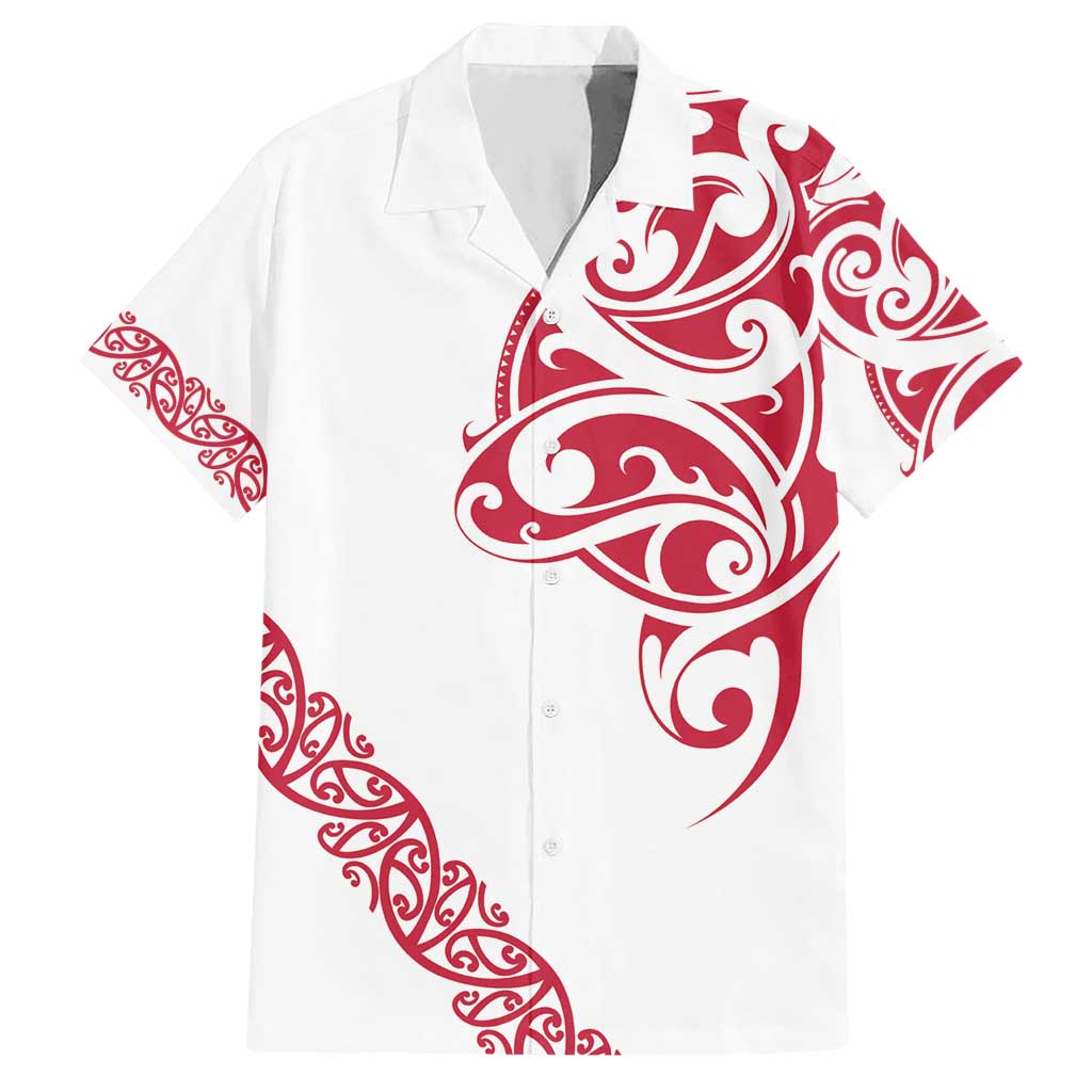 All White Maori Tribal Tattoo Personalised Hawaiian Shirt Classic Red Polynesian Style LT9 Red - Polynesian Pride