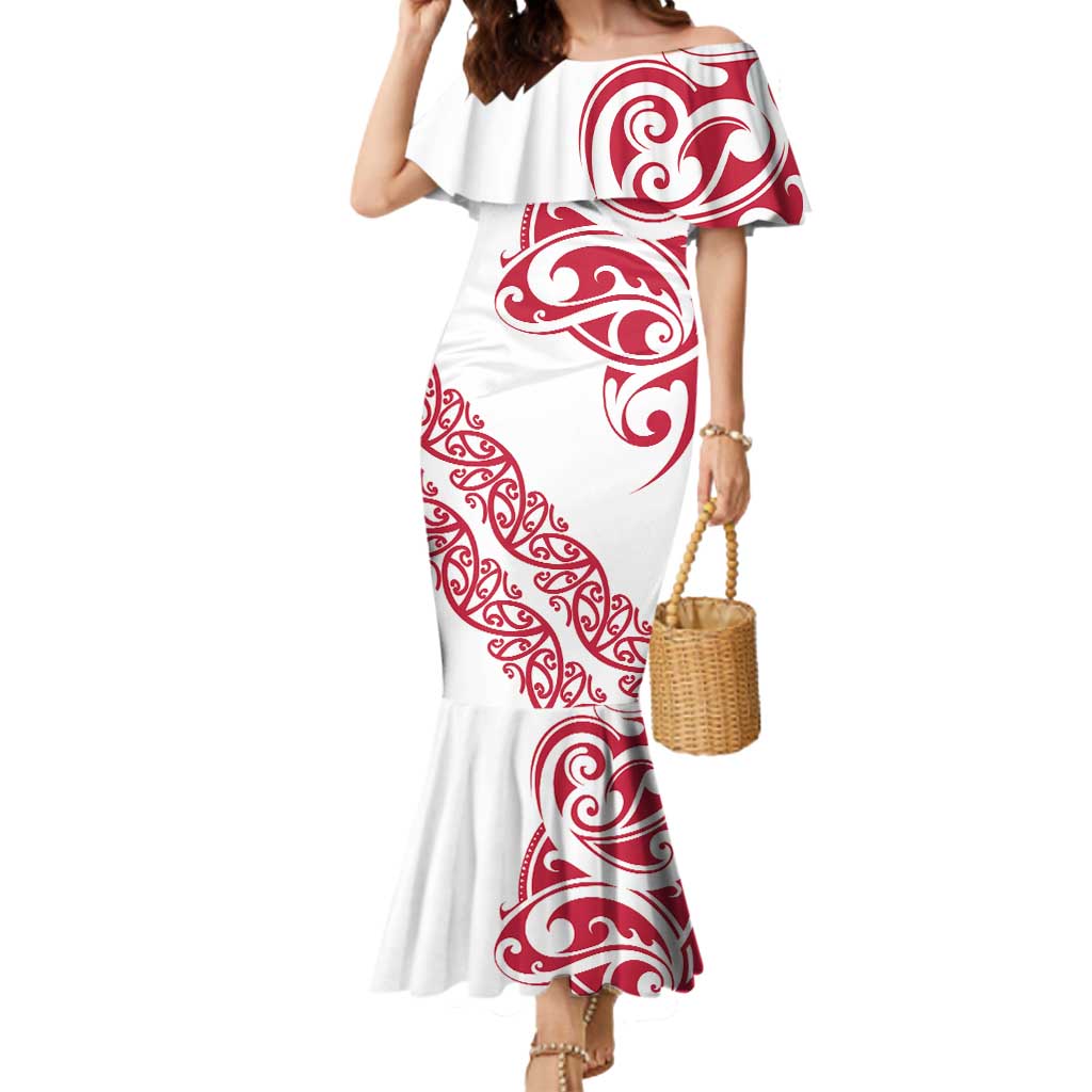All White Maori Tribal Tattoo Personalised Mermaid Dress Classic Red Polynesian Style LT9 Women Red - Polynesian Pride