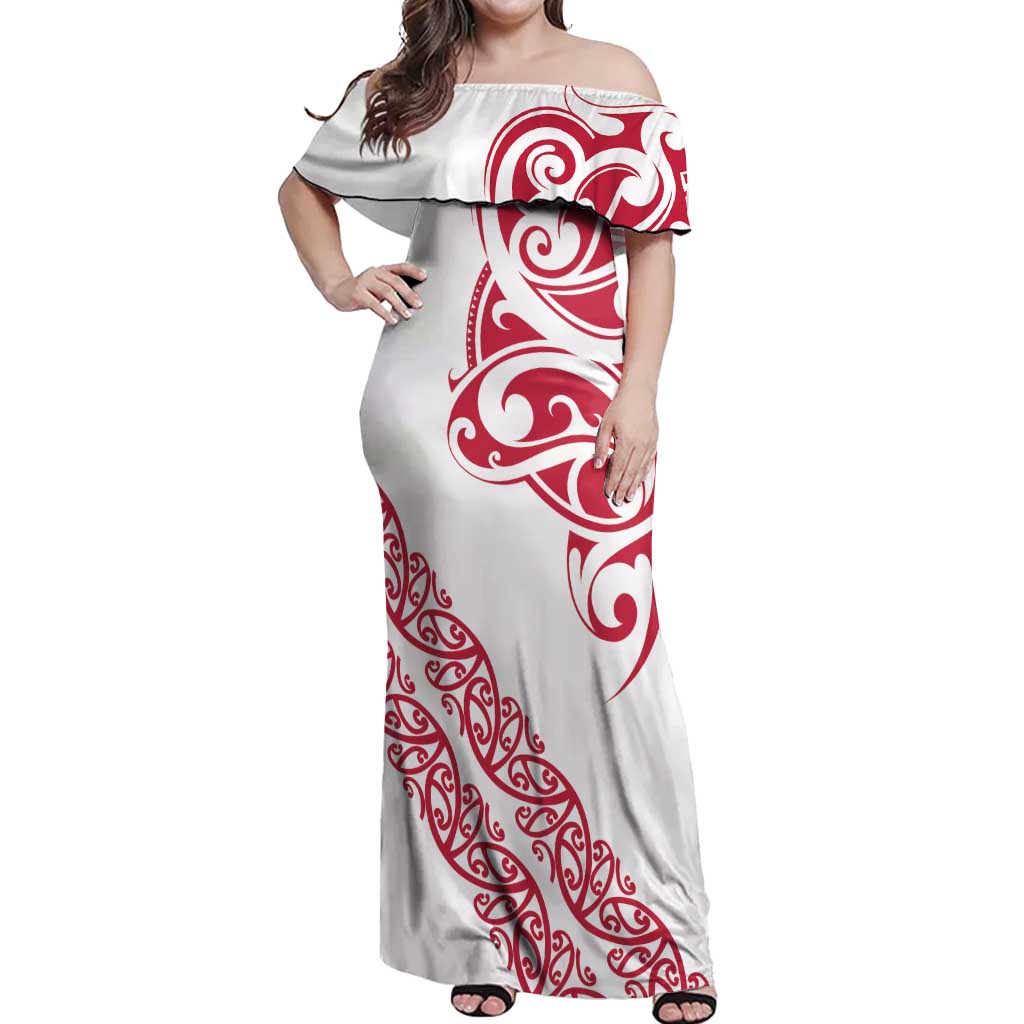 All White Maori Tribal Tattoo Personalised Off Shoulder Maxi Dress Classic Red Polynesian Style LT9 Women Red - Polynesian Pride
