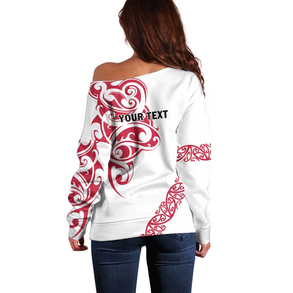 All White Maori Tribal Tattoo Personalised Off Shoulder Sweater Classic Red Polynesian Style LT9 - Polynesian Pride