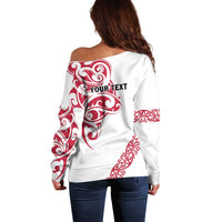 All White Maori Tribal Tattoo Personalised Off Shoulder Sweater Classic Red Polynesian Style LT9 - Polynesian Pride