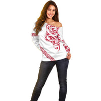 All White Maori Tribal Tattoo Personalised Off Shoulder Sweater Classic Red Polynesian Style LT9 - Polynesian Pride