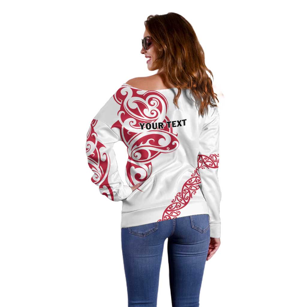 All White Maori Tribal Tattoo Personalised Off Shoulder Sweater Classic Red Polynesian Style LT9 - Polynesian Pride