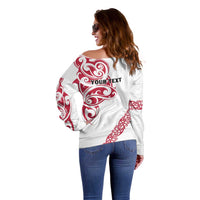 All White Maori Tribal Tattoo Personalised Off Shoulder Sweater Classic Red Polynesian Style LT9 - Polynesian Pride