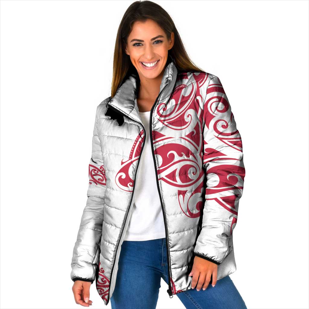 All White Maori Tribal Tattoo Personalised Padded Jacket Classic Red Polynesian Style LT9 Women Red - Polynesian Pride